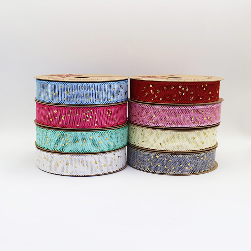 2.5cm 3.8cm Straight edge burlap ribbon with stars