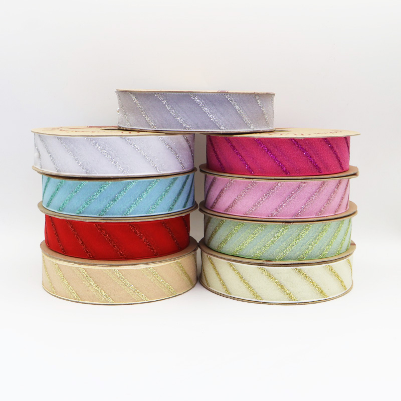 2.5cm 3.8cm shiny diagonal stripes polyester ribbon for hairclip bow