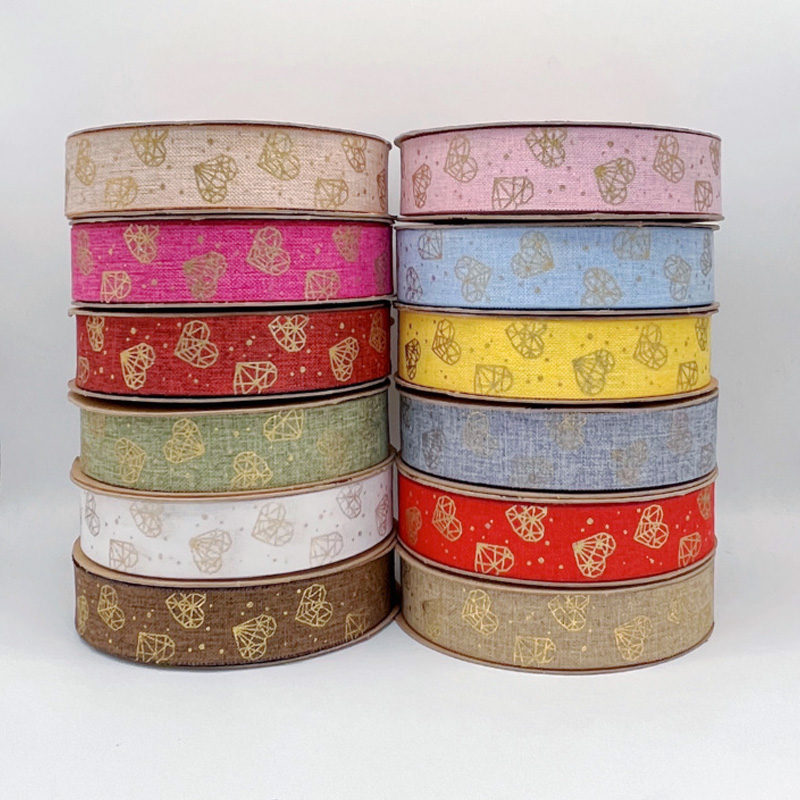 2.5cm 3.8cm Straight edge golden heart fine linen ribbon