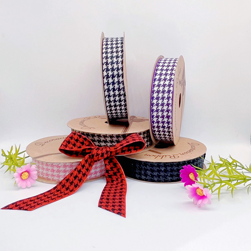 2.5cm 3.8cm Straight edge houndstooth pattern fine linen ribbon