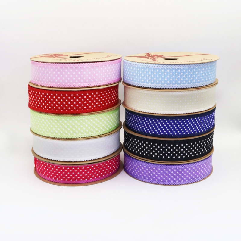 2.5cm 3.8cm white dots polyester ribbon for hairclip bow