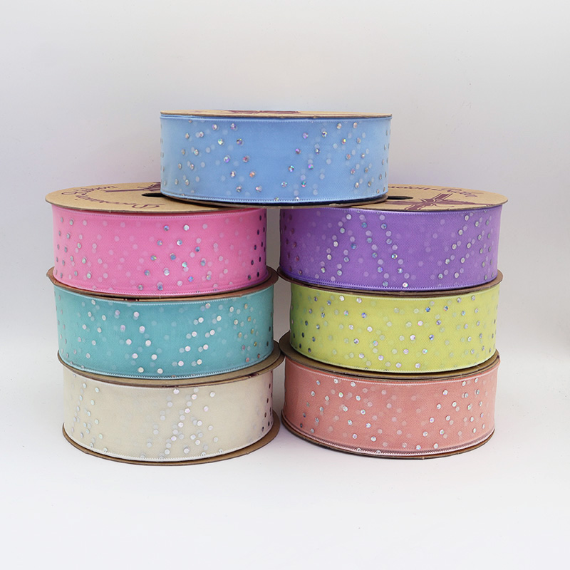 2.5cm 3.8cm oblique sequins polyester ribbon for hairclip bow