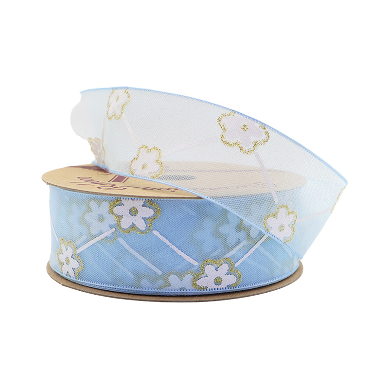 2.5cm 3.8cm golden flower polyester ribbon for hairclip bow