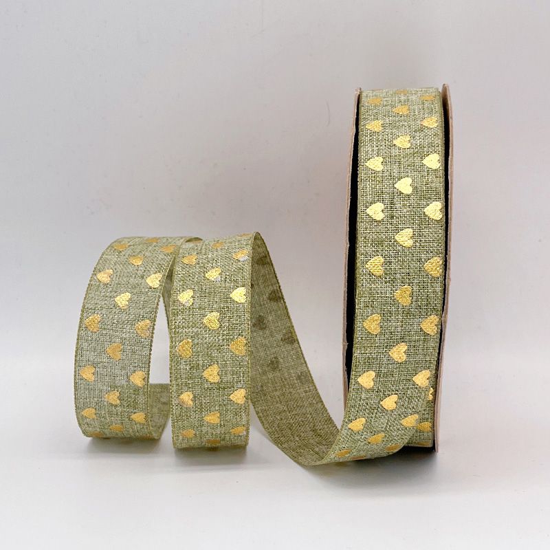 2.5cm 3.8cm Straight edge golden heart fine linen ribbon