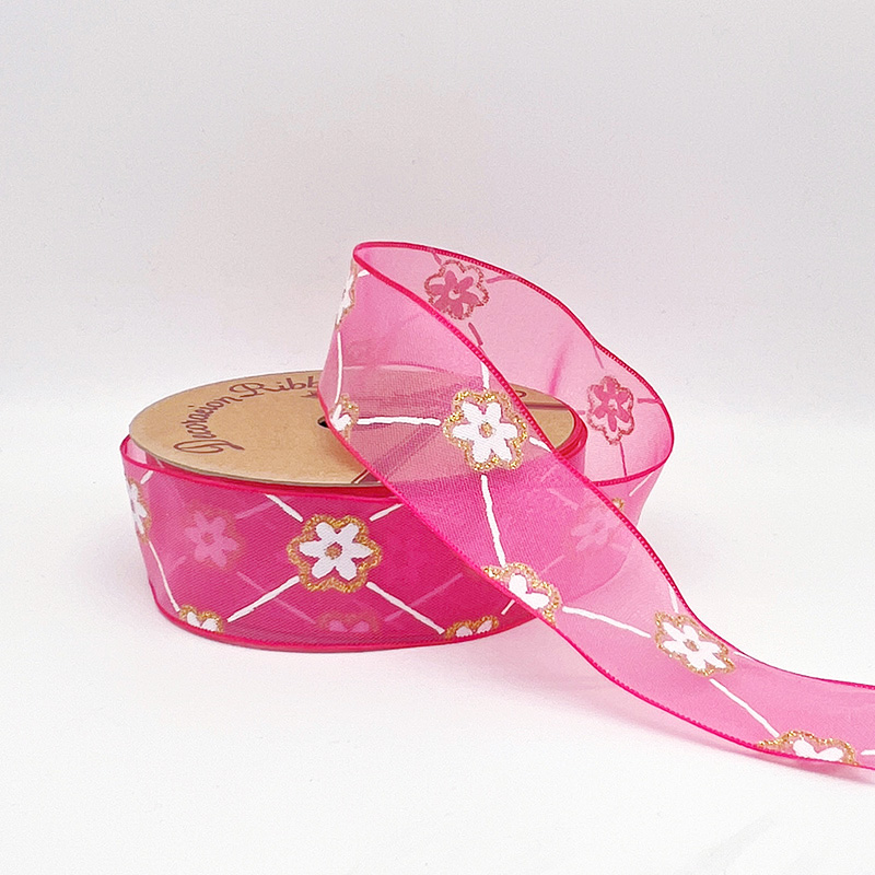 2.5cm 3.8cm golden flower polyester ribbon for hairclip bow