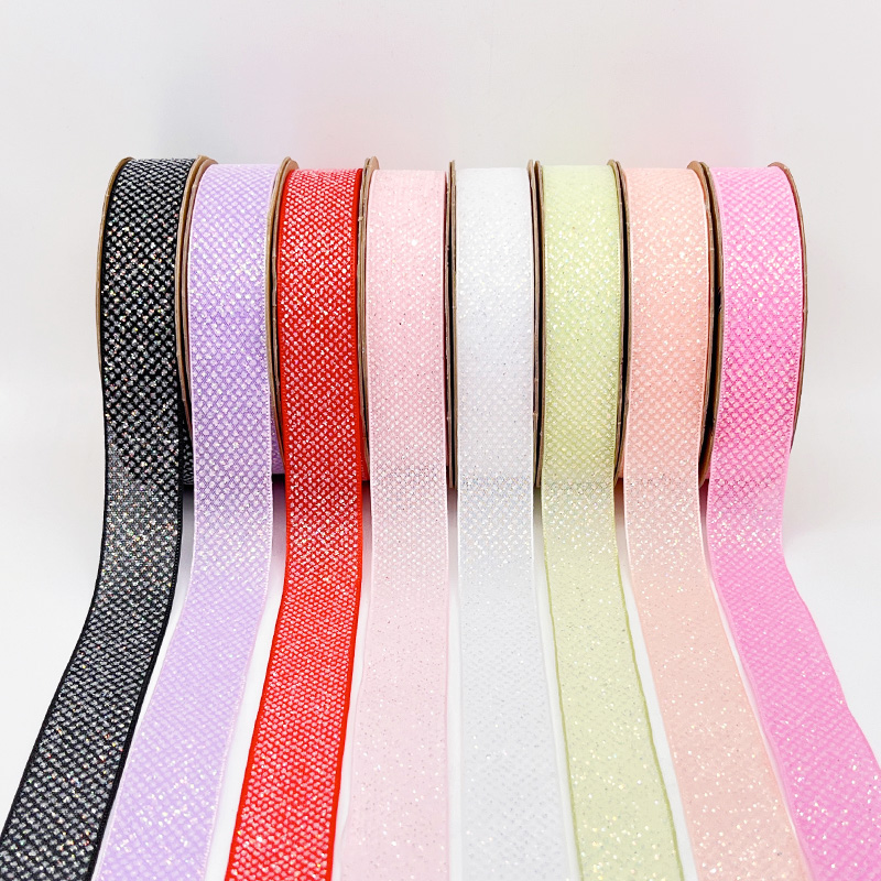 2.5cm 3.8cm shiny diamond polyester ribbon for hairclip bow