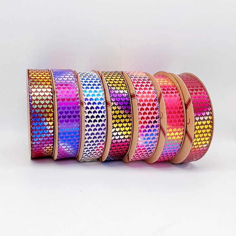 2.5cm 3.8cm laser color changing heart polyester ribbon