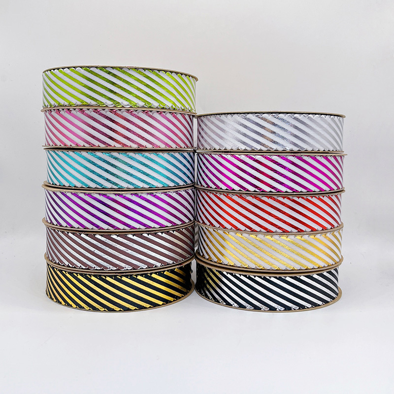 2.5cm 3.8cm diagonal stripes polyester ribbon for decoration