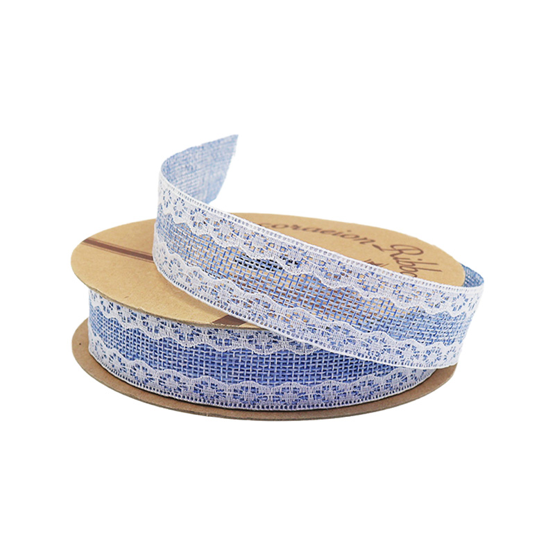 2.5cm 3.8cm burlap ribbon with double white lace