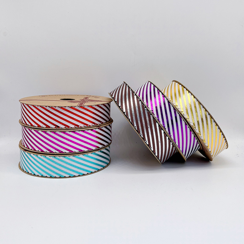 2.5cm 3.8cm diagonal stripes polyester ribbon for decoration