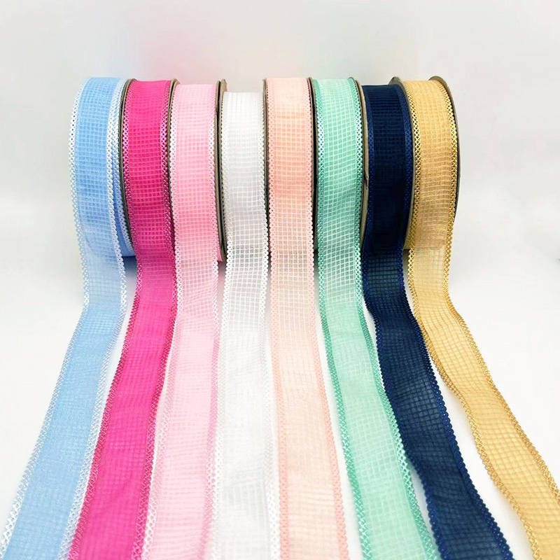 2.5cm 3.8cm grid polyester ribbon for hairclip bow