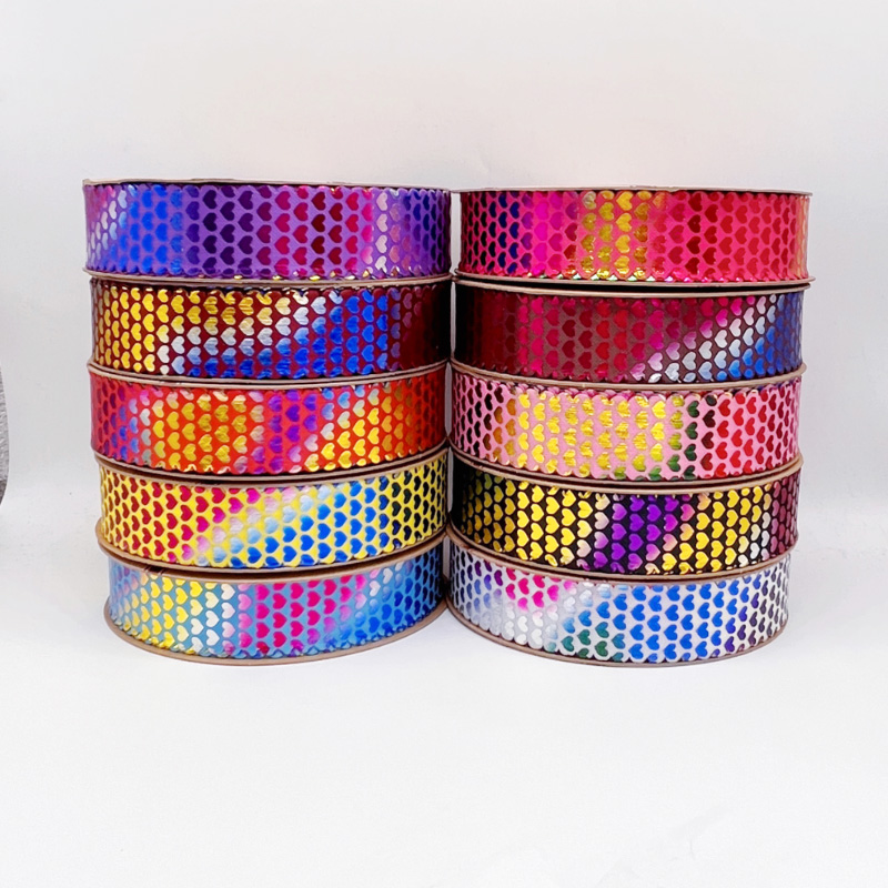 2.5cm 3.8cm laser color changing heart polyester ribbon