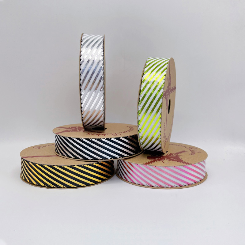 2.5cm 3.8cm diagonal stripes polyester ribbon for decoration