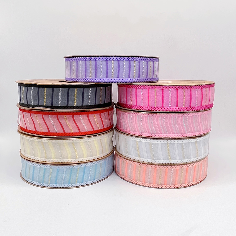 2.5cm 3.8cm horizontal stripes polyester ribbon for hairclip bow