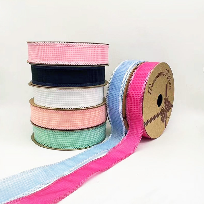 2.5cm 3.8cm grid polyester ribbon for hairclip bow