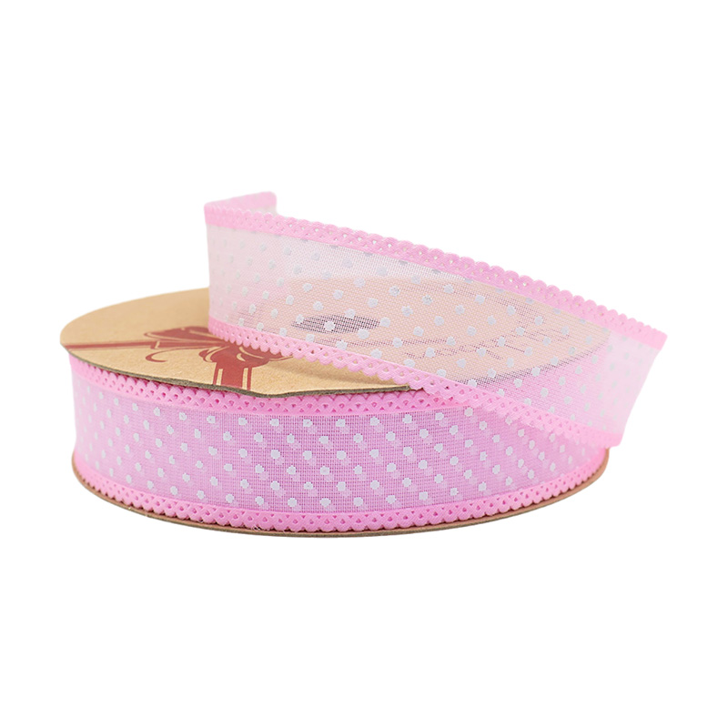 2.5cm 3.8cm white dots polyester ribbon for hairclip bow