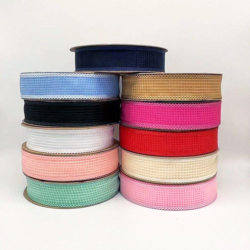 2.5cm 3.8cm grid polyester ribbon for hairclip bow