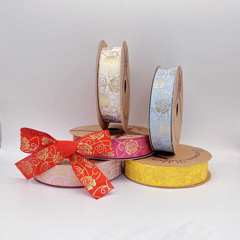 2.5cm 3.8cm Straight edge golden rose fine linen ribbon