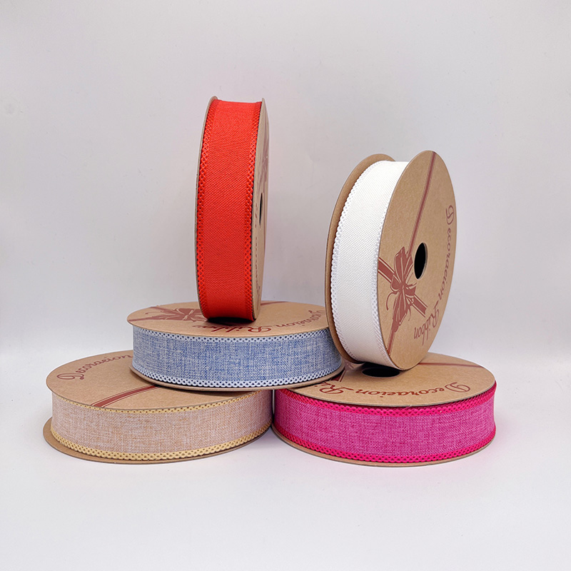 Solid Color 2.5cm 3.8cm wavy edge fine linen ribbon