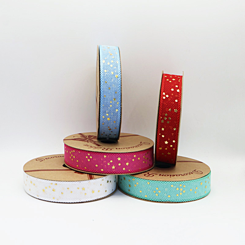 2.5cm 3.8cm Straight edge burlap ribbon with stars