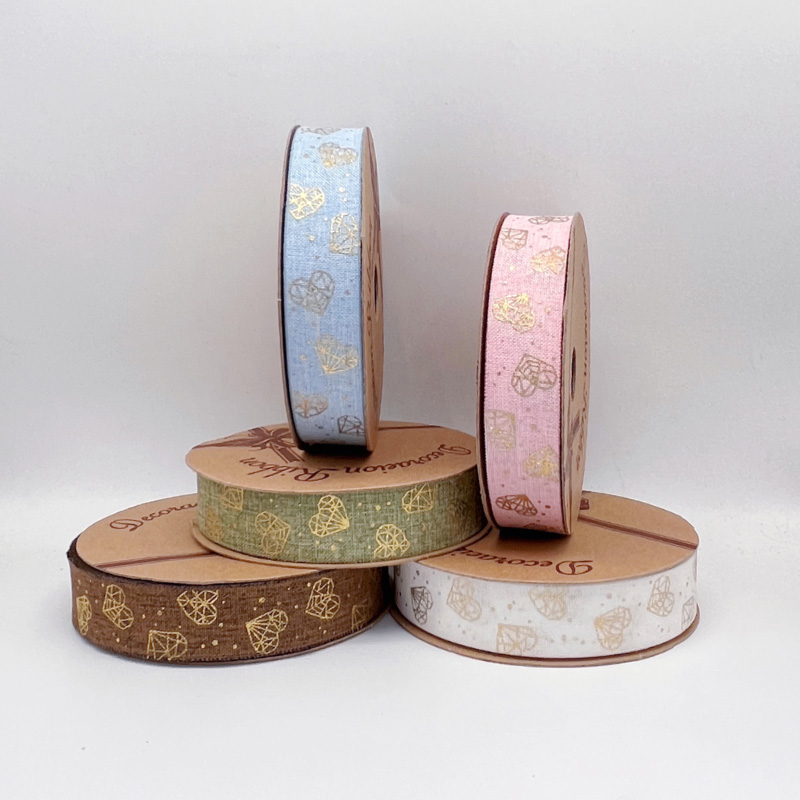 2.5cm 3.8cm Straight edge golden heart fine linen ribbon