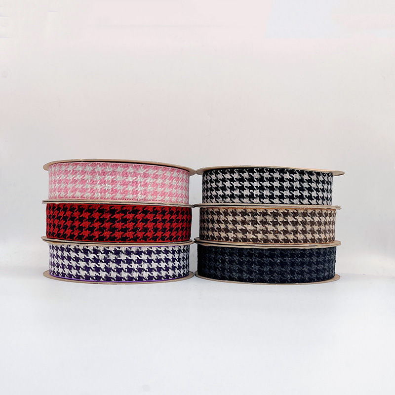 2.5cm 3.8cm Straight edge houndstooth pattern fine linen ribbon