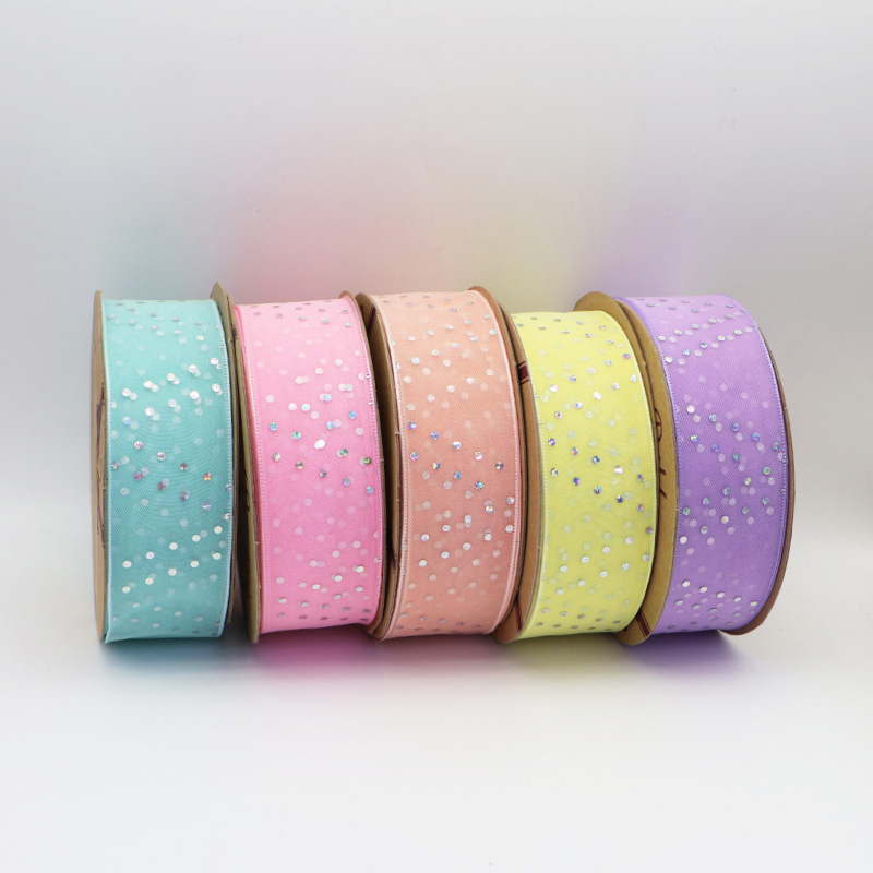 2.5cm 3.8cm oblique sequins polyester ribbon for hairclip bow