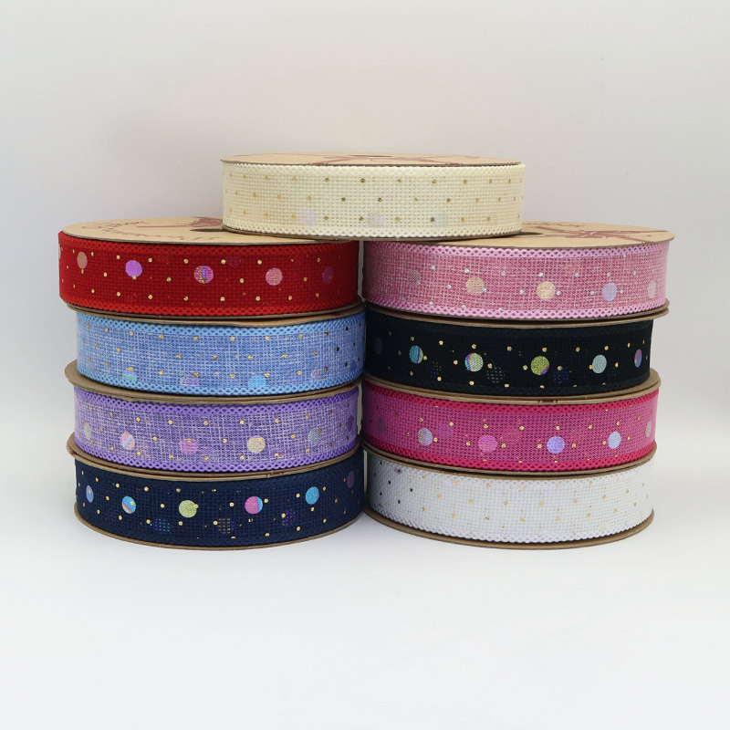 2.5cm 3.8cm Straight edge burlap ribbon with dots