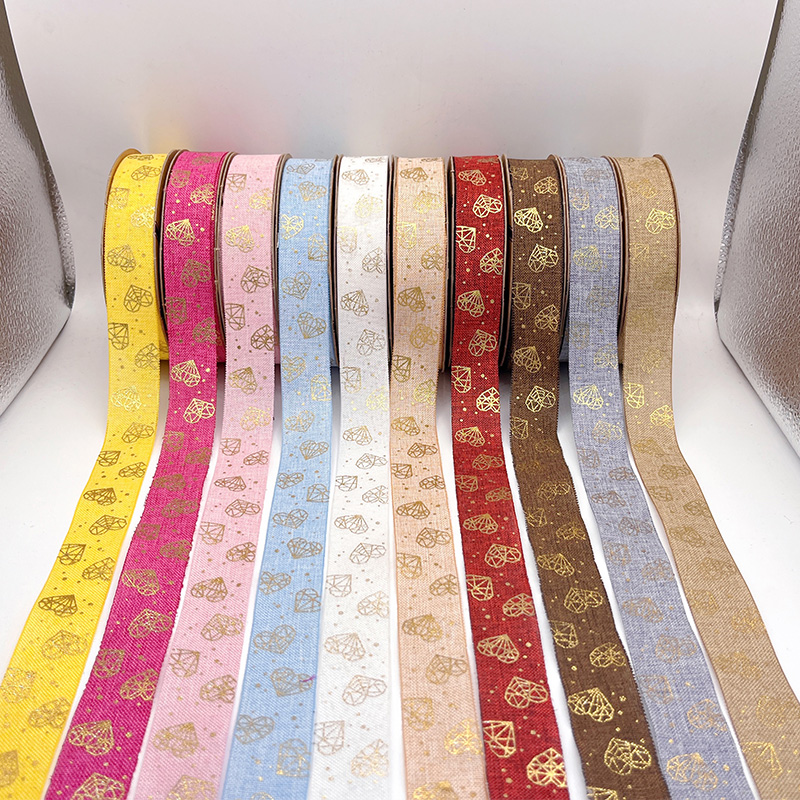 2.5cm 3.8cm Straight edge golden heart fine linen ribbon