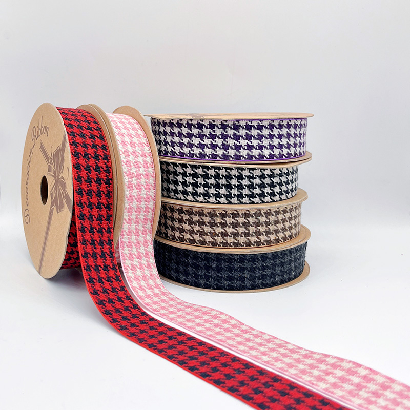 2.5cm 3.8cm Straight edge houndstooth pattern fine linen ribbon