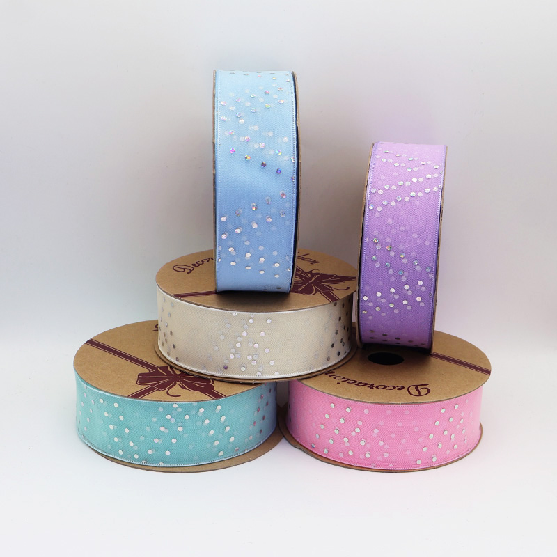 2.5cm 3.8cm oblique sequins polyester ribbon for hairclip bow