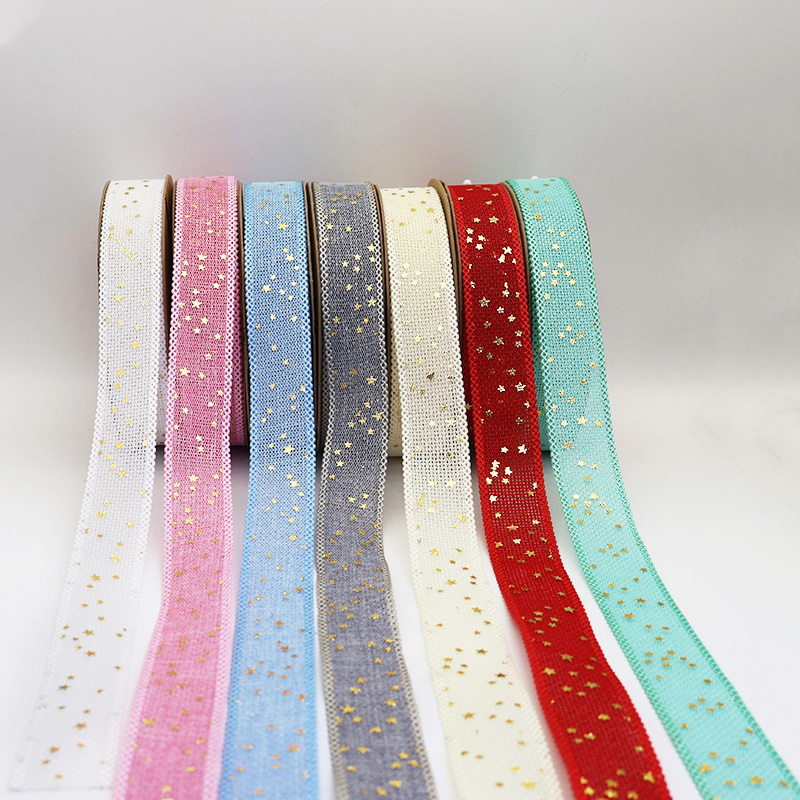 2.5cm 3.8cm Straight edge burlap ribbon with stars