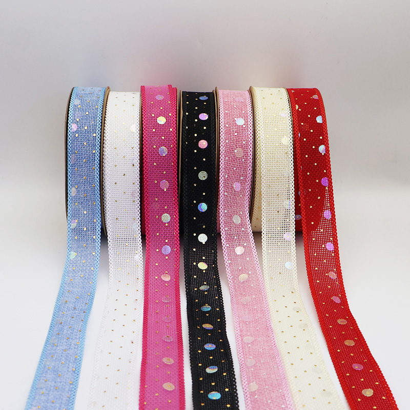 2.5cm 3.8cm Straight edge burlap ribbon with dots