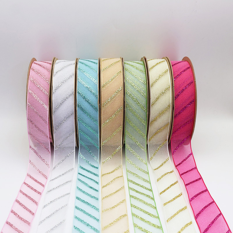 2.5cm 3.8cm shiny diagonal stripes polyester ribbon for hairclip bow