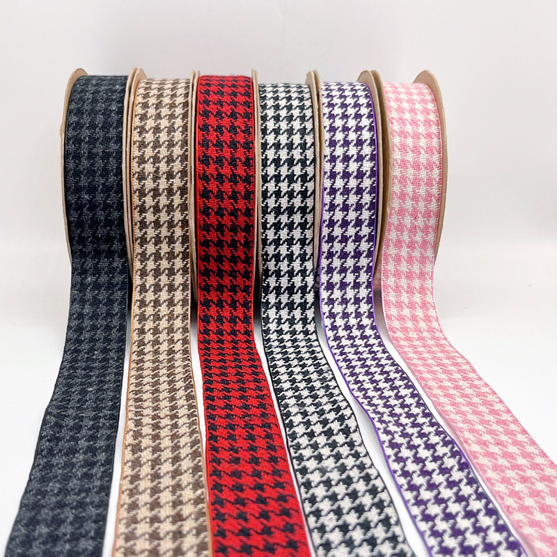 2.5cm 3.8cm Straight edge houndstooth pattern fine linen ribbon