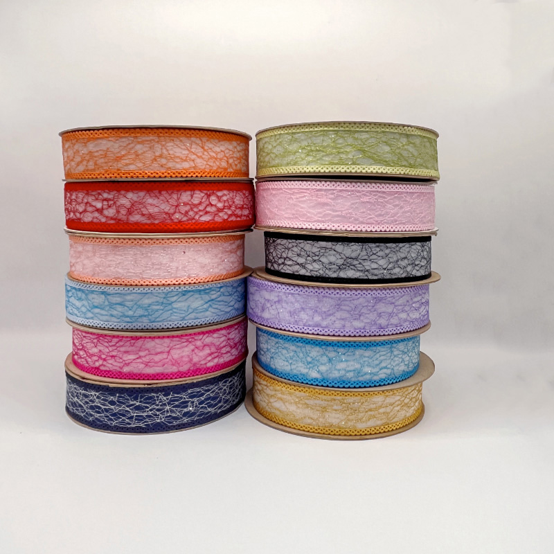 2.5cm 3.8cm shiny fishing net polyester ribbon for decoration