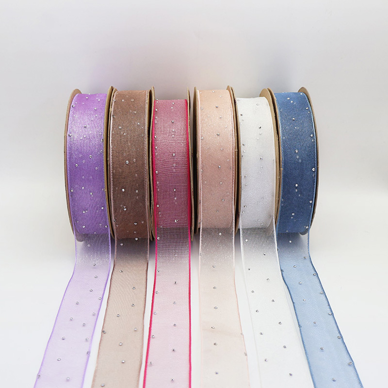 2.5cm 3.8cm polyester ribbon with shiny diamond