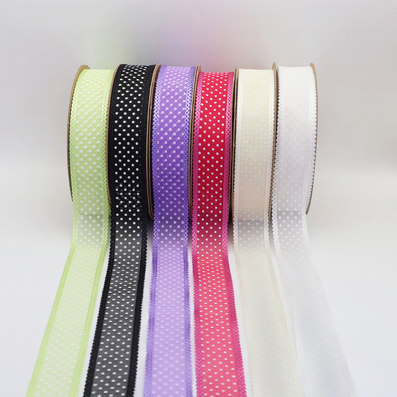 2.5cm 3.8cm white dots polyester ribbon for hairclip bow