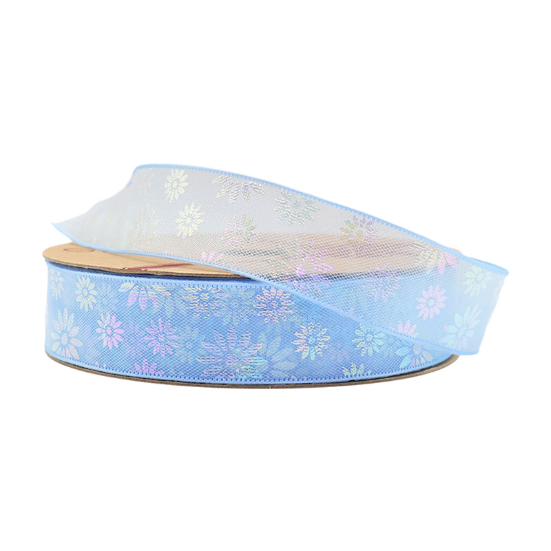 2.5cm 3.8cm laser flower polyester ribbon for hairclip bow