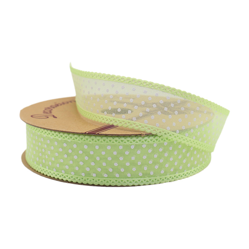 2.5cm 3.8cm white dots polyester ribbon for hairclip bow