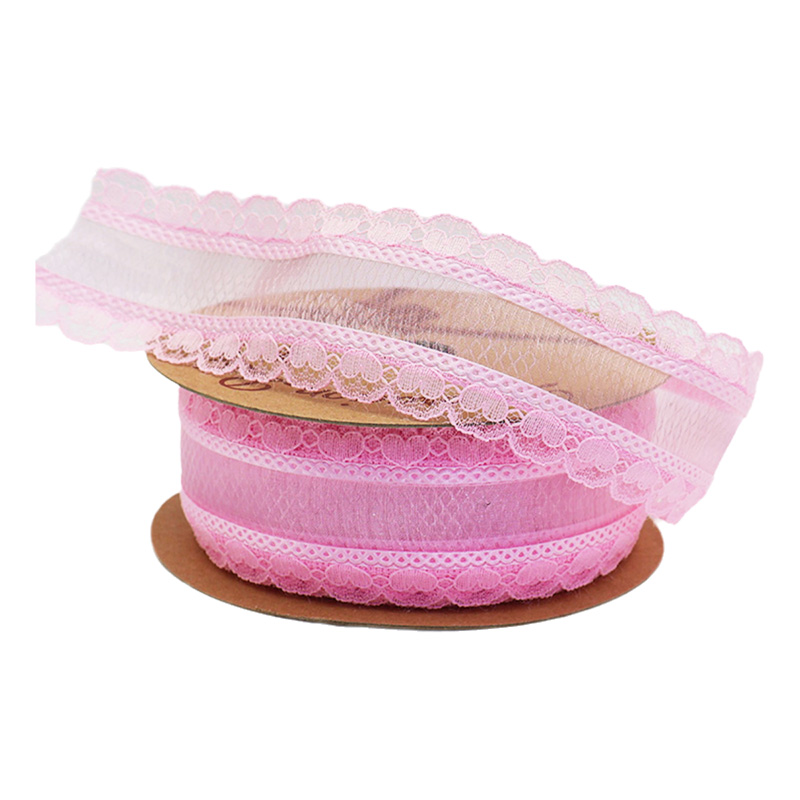 2.5cm 3.8cm polyester ribbon with double lace