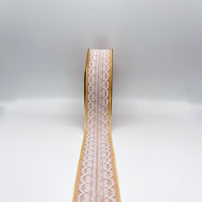 3.8cm fine linen ribbon with white lace