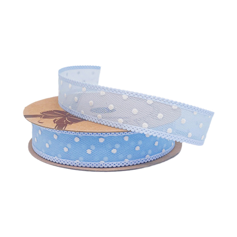 2.5cm 3.8cm polyester ribbon with white fur spots