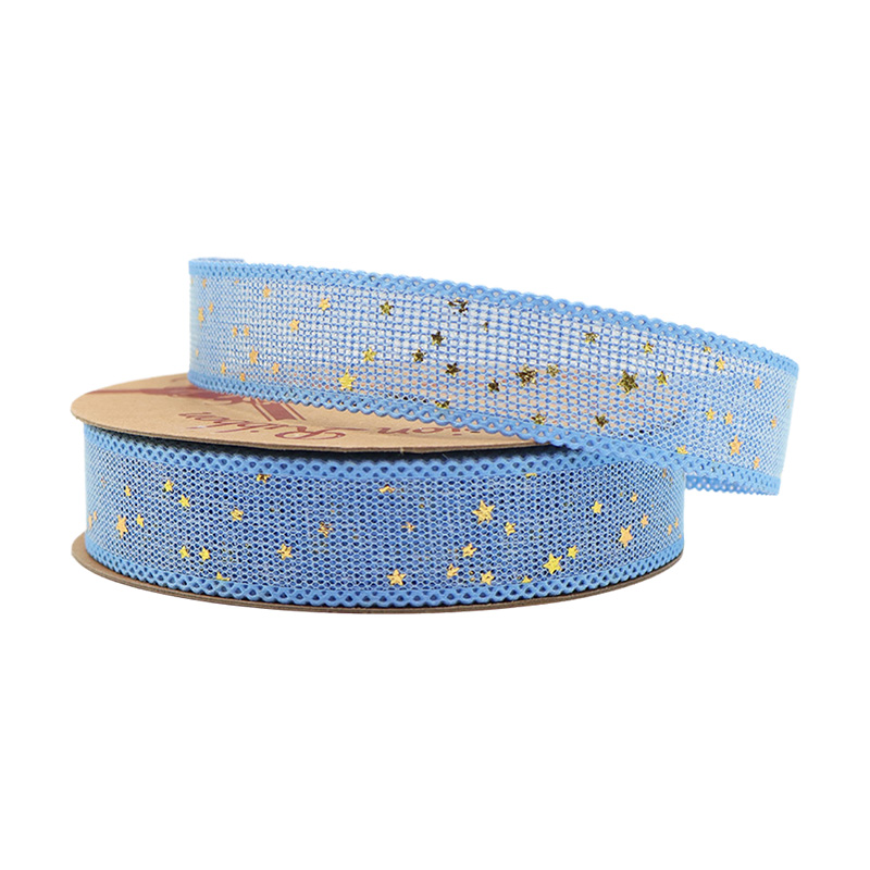 2.5cm 3.8cm Straight edge burlap ribbon with stars