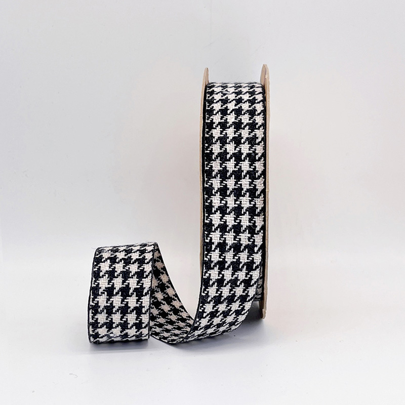 2.5cm 3.8cm Straight edge houndstooth pattern fine linen ribbon