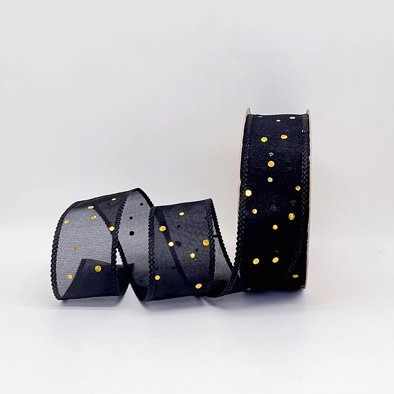 2.5cm 3.8cm golden dots polyester ribbon for hairclip bow