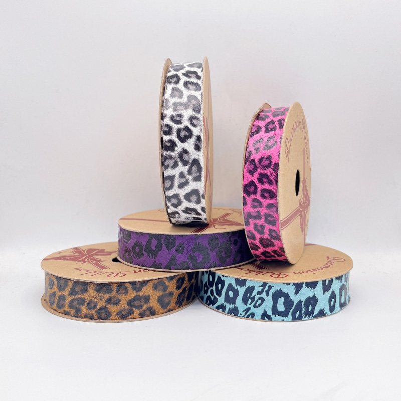 2.5cm 3.8cm polyester ribbon with Leopard Polka Dots