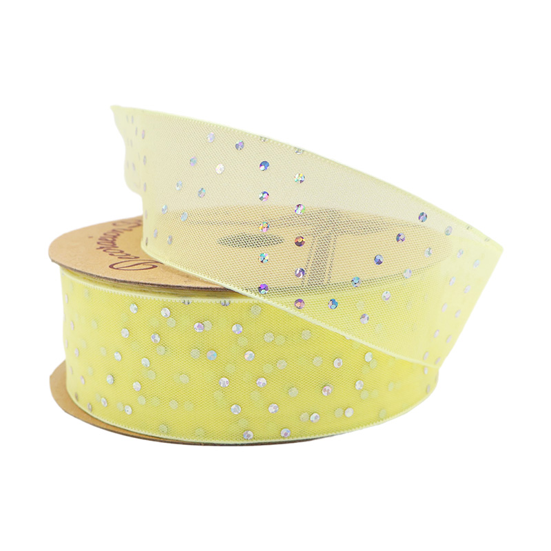 2.5cm 3.8cm oblique sequins polyester ribbon for hairclip bow