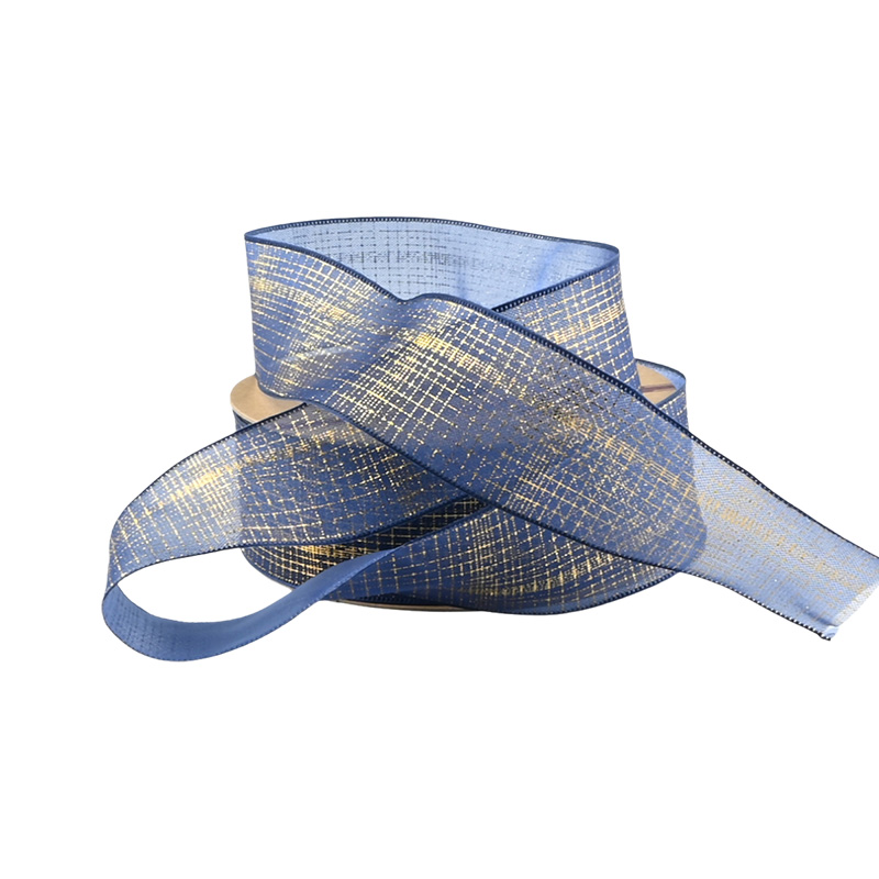 2.5cm 3.8cm golden grid polyester ribbon for hairclip bow