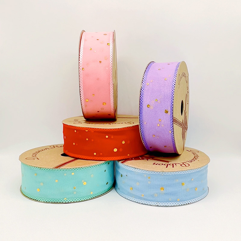 2.5cm 3.8cm golden dots polyester ribbon for hairclip bow